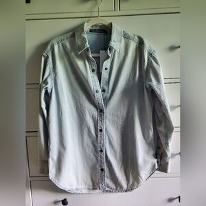 Calvin Klein Jeans Women's denim blue and white stripes shirt long sleeve USED